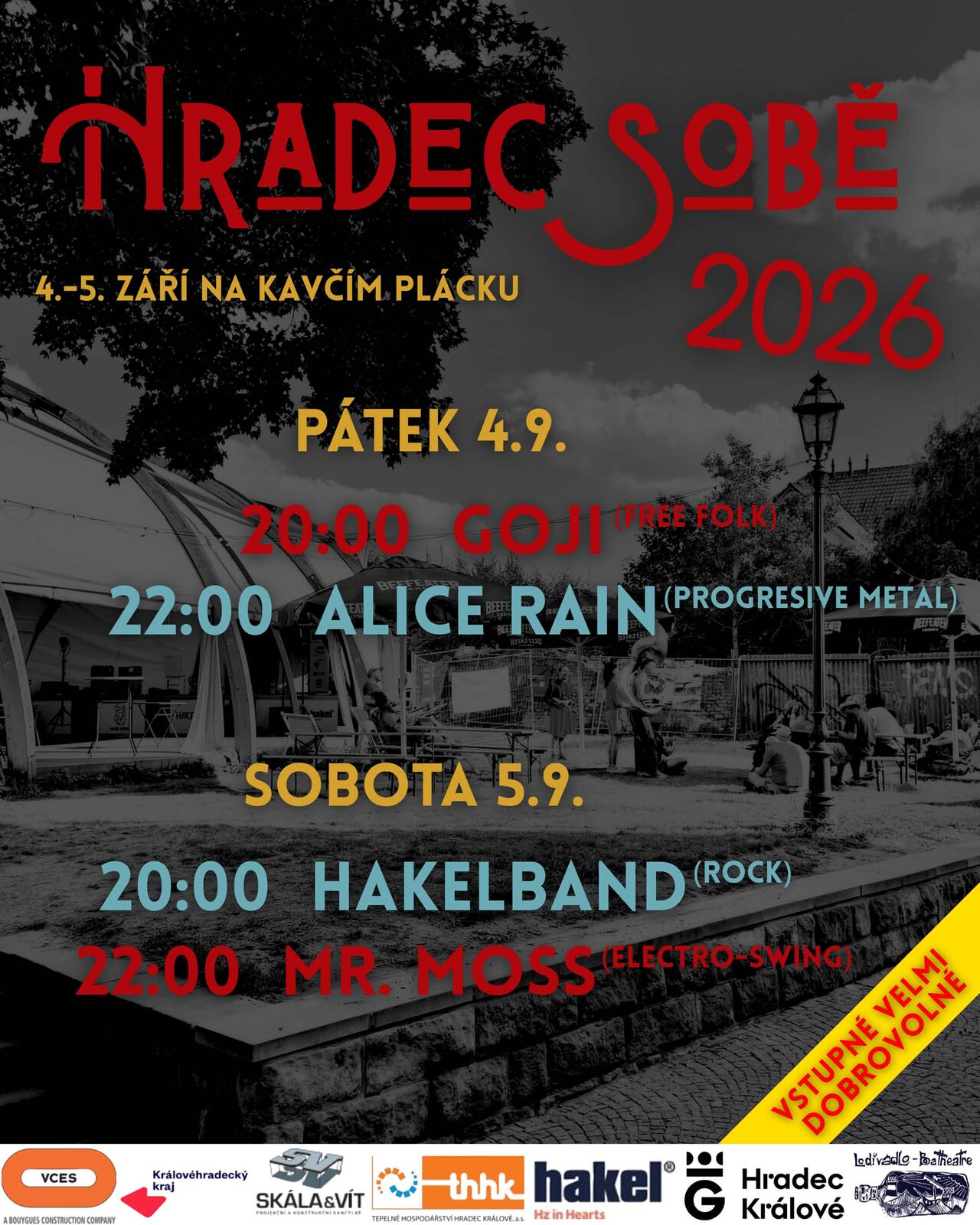 Plakát hudebního festivalu Hradec sobě 2026 s programem koncertů